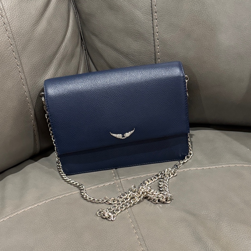 Zadig & Voltaire Navy leather Crossbody Bag with Silver Chain